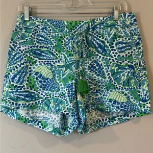 Hatley from London Linen Shorts Elastic Back Size XS Green Blue Drawstring